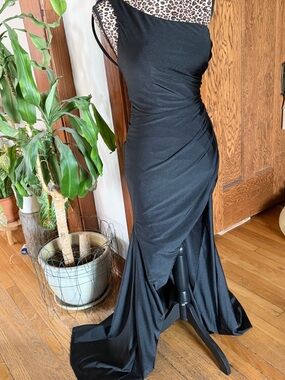 Sherri Hill Black One-Shoulder Ruched Evening Gown